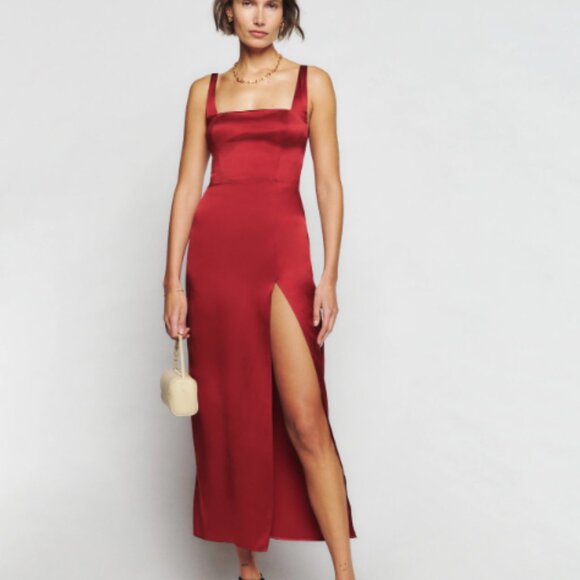 Reformation Solay Silk Dress Sangre - Size 4 - Picture 1 of 3